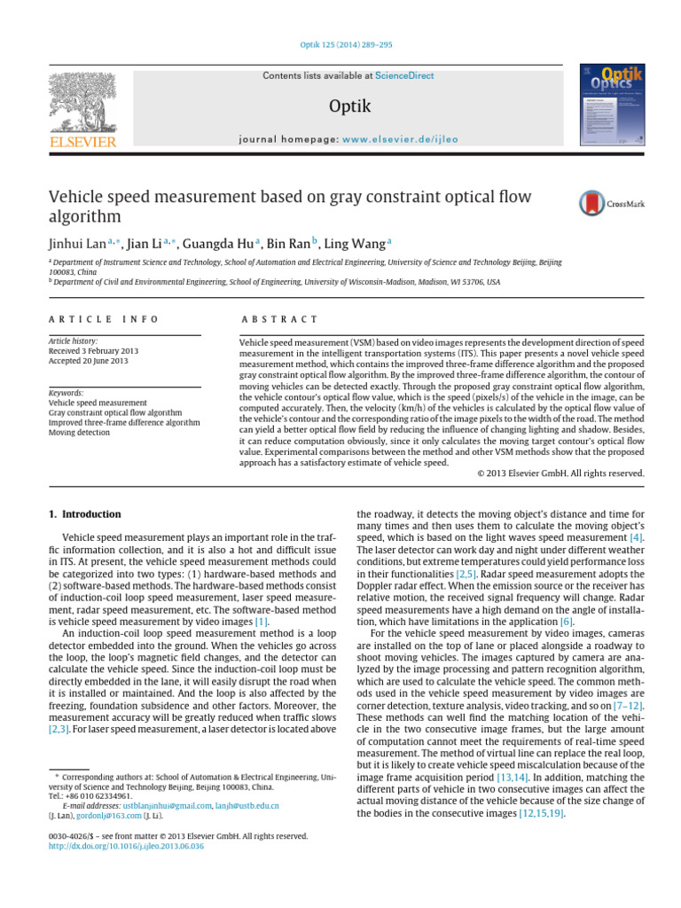 Vehicle Speed Measurement Based On Gray Constraint Optical Flow | PDF ...