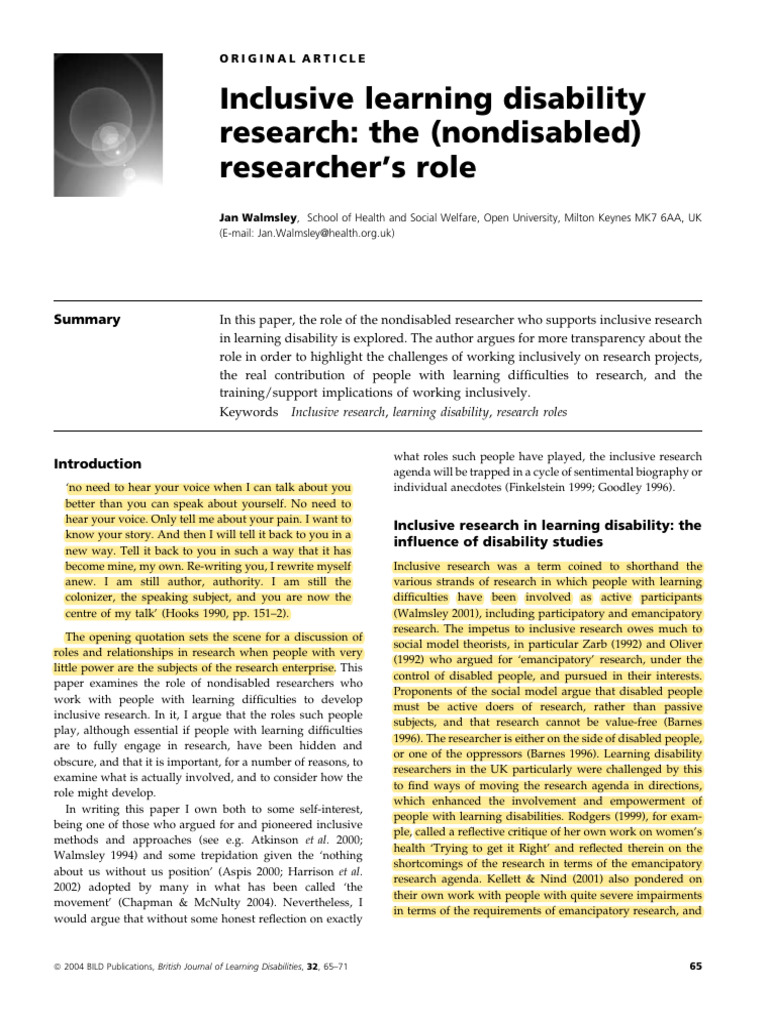 Inclusive Learning Disability Research | PDF