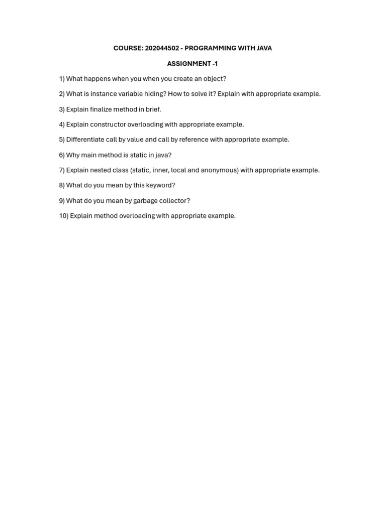 Java Assignment - 1 and 2 | PDF