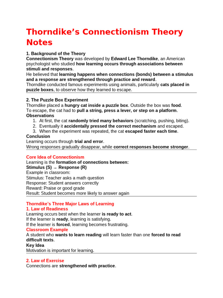 2026 Thorndikes Connectionism Theory | PDF