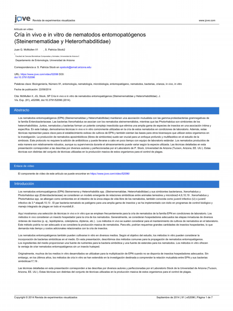 Jove Protocol 52096 in Vivo in Vitro Rearing Entomopathogenic Nematodes ...