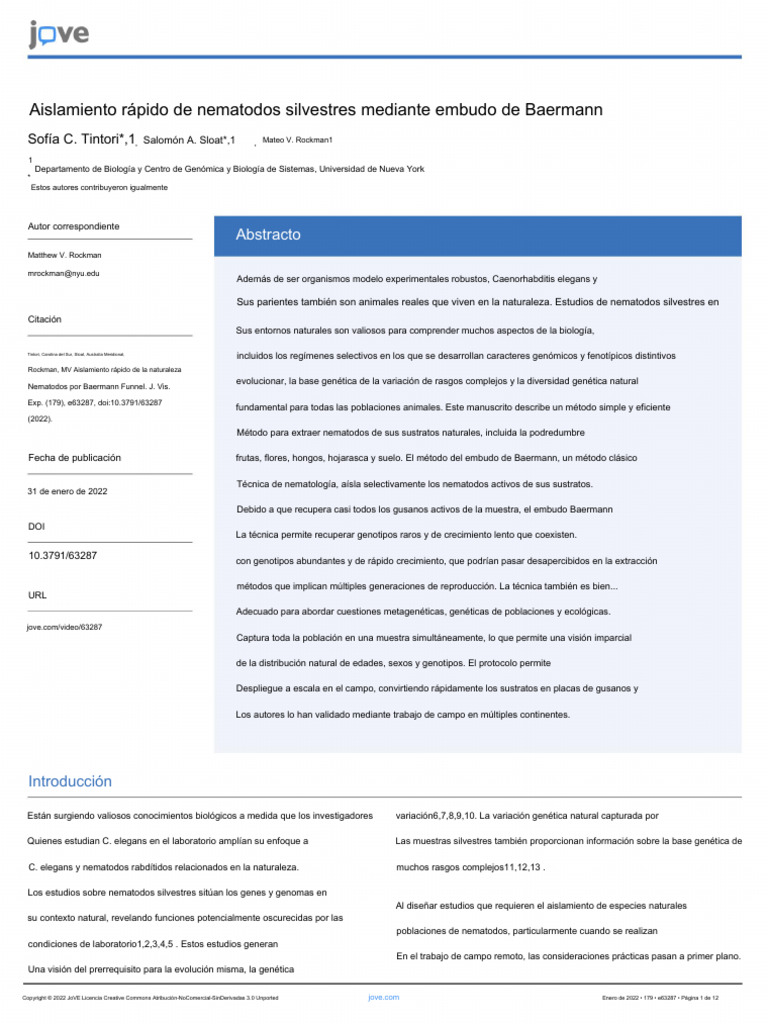 Jove Protocol 63287 Rapid Isolation of Wild Nematodes by Baermann ...