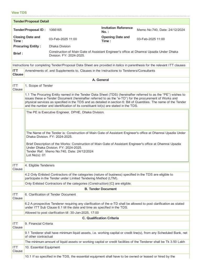 Section2 - E-Tender Data Sheet | PDF