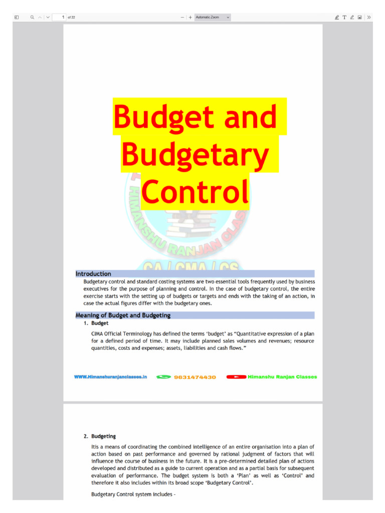 Budget and Budgetary Control | PDF