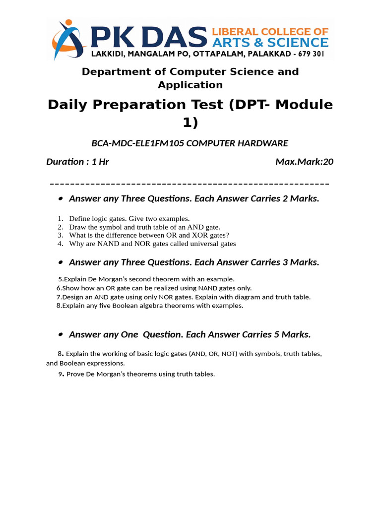 Daily Preparation Test (DPT-Module 1) : Department of Computer Science ...