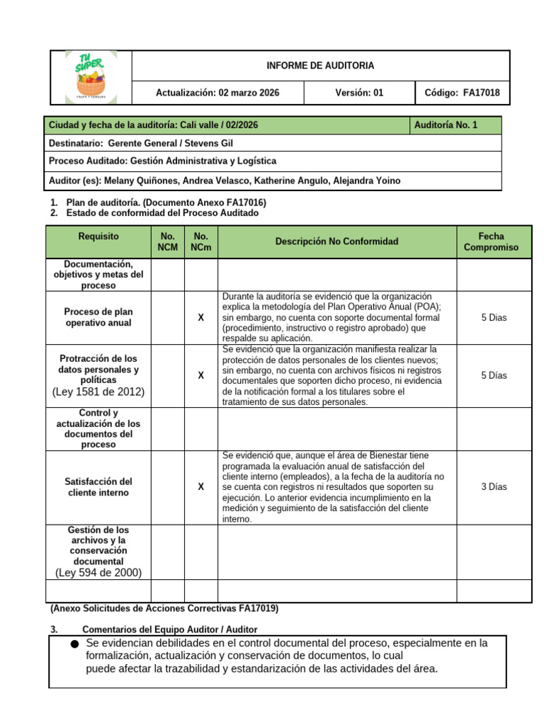 Informe de Auditoria | PDF | Auditoría | Cumplimiento normativo
