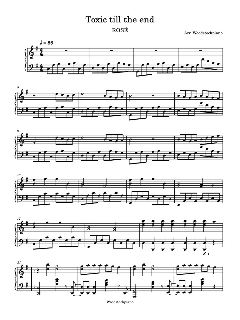 Toxic Till The End (Arr Woodstockpiano) - Rosé (Piano Solo) | PDF