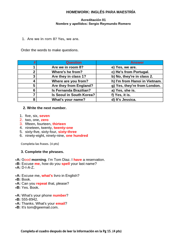 Homework Ingles Trabajo | PDF