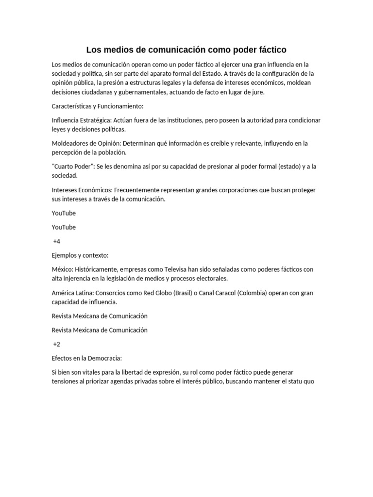 Los Medios de Comunicación Como Poder Fáctico | PDF