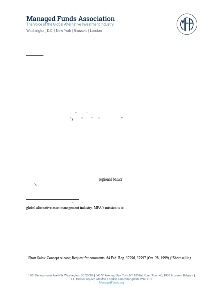 MFA Letter To SEC On Short Selling | PDF