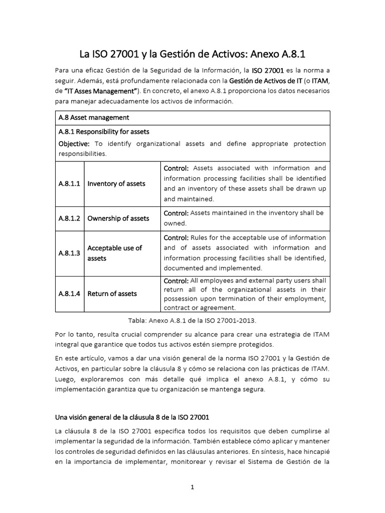 Gestión de Activos e ISO 27001. | PDF | Seguridad de información | Valores