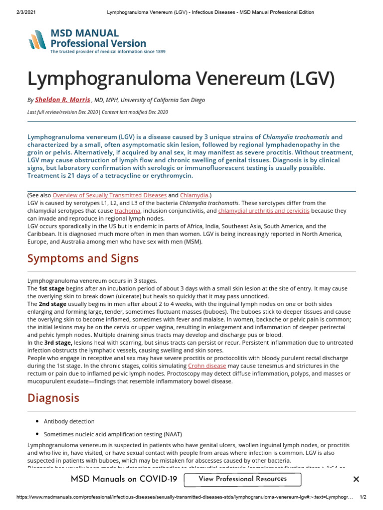 Lymphogranuloma Venereum (LGV) - Infectious Diseases - MSD Manual ...