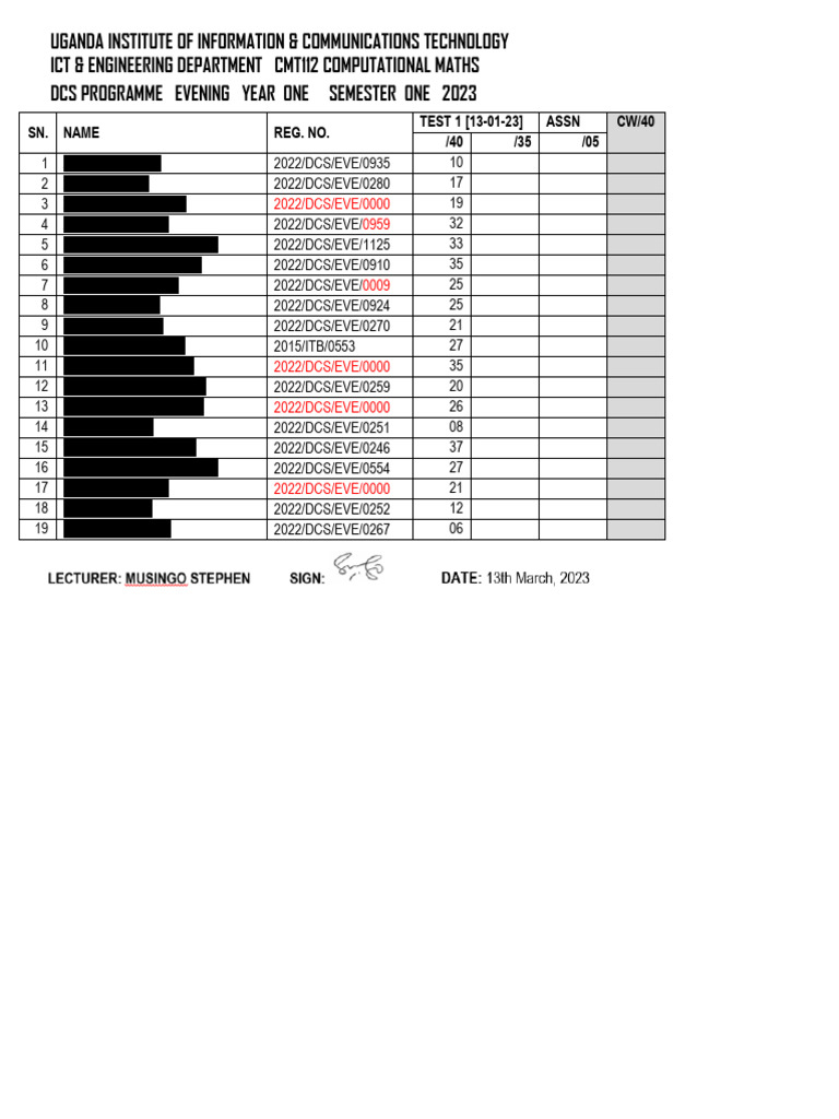 Cmt112 Comp Maths Test 1 13-01-23 | PDF