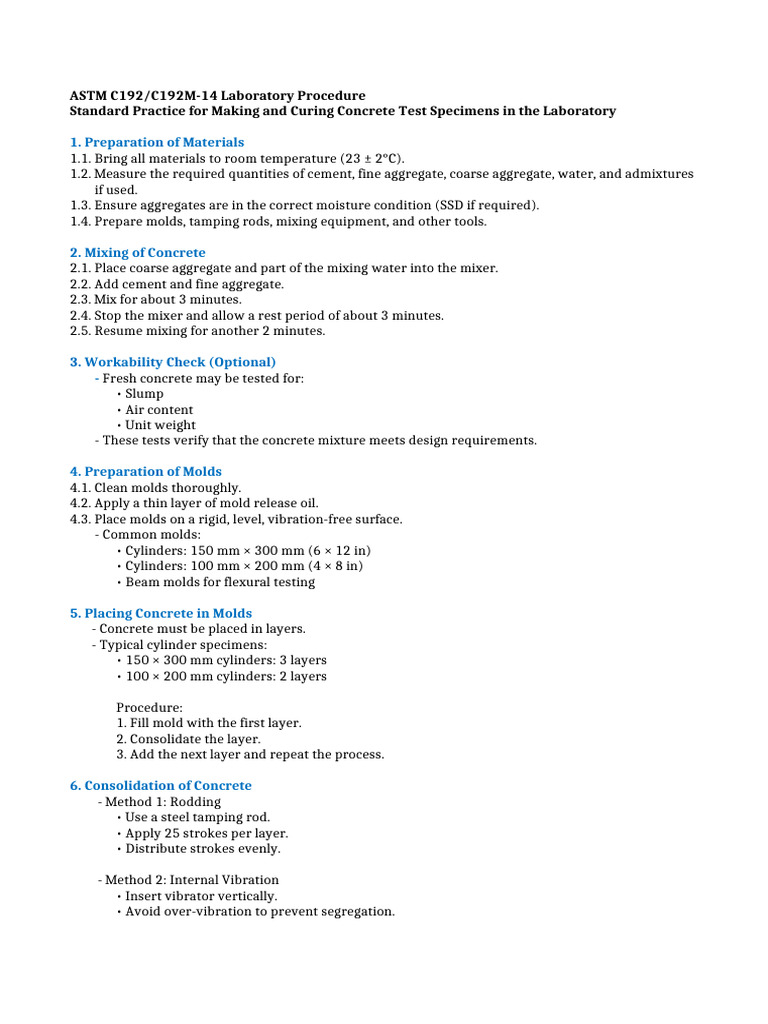 ASTM C192 Laboratory Procedure | PDF | Concrete | Civil Engineering