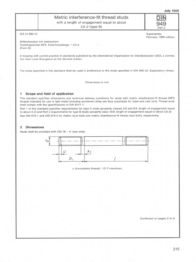DIN 949-2 Metric Interference-Fit Thread Studs | PDF