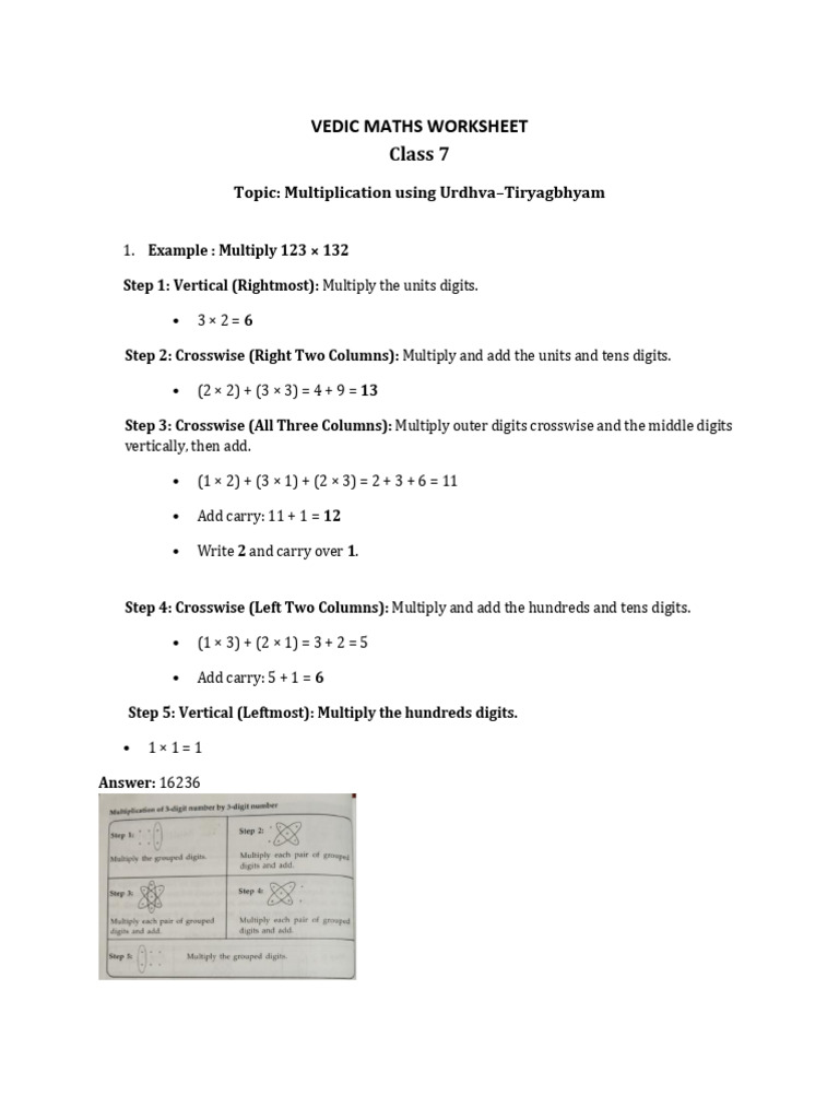 Vedic Maths Class 7 Worksheet | PDF