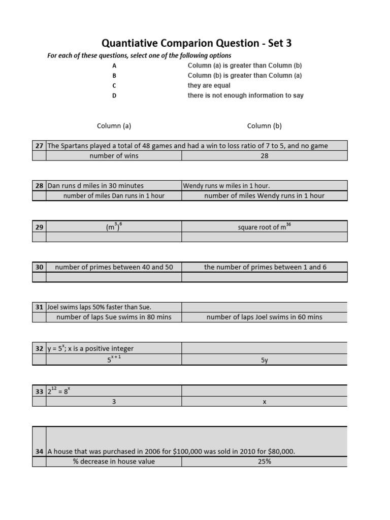 Quantiative Comparion Question - Set 3 | PDF