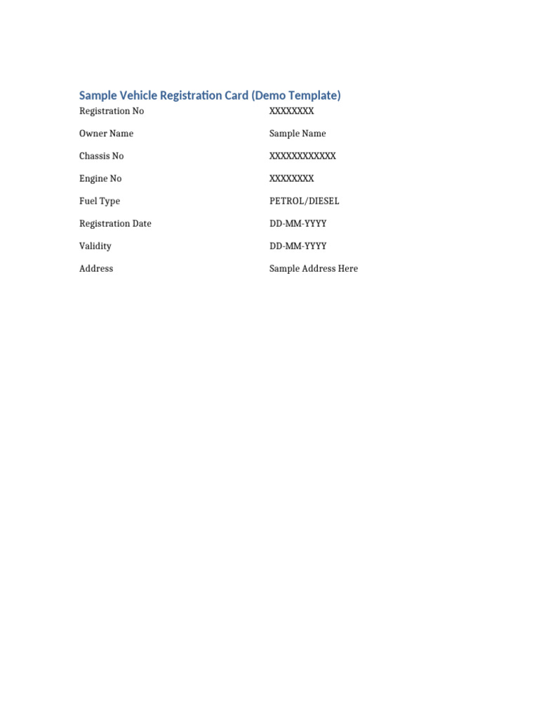 Sample Vehicle Card | PDF