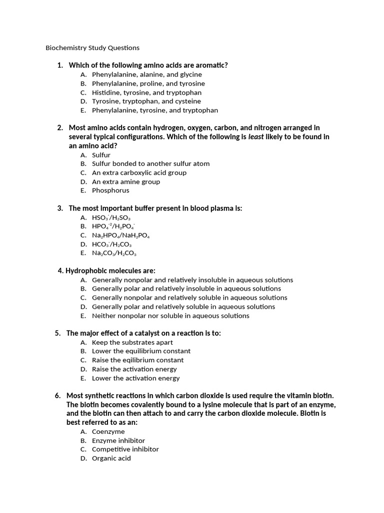 Study Questions Biochemistry | PDF | Nicotinamide Adenine Dinucleotide ...