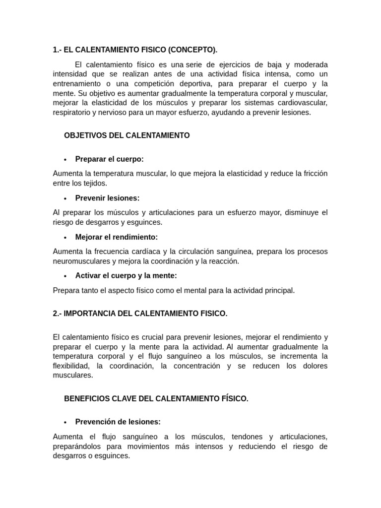 Calentam Iento Fisico Educaicon Fisica Luis Manzano | PDF ...