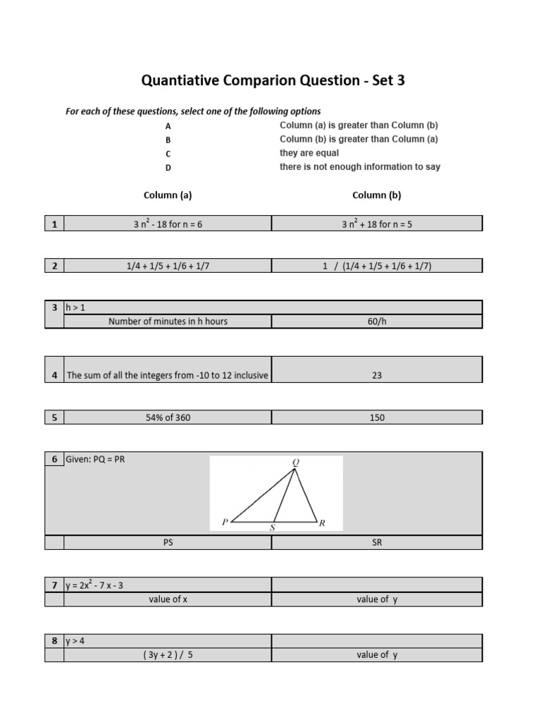 Quantiative Comparion Question - Set 3 | PDF