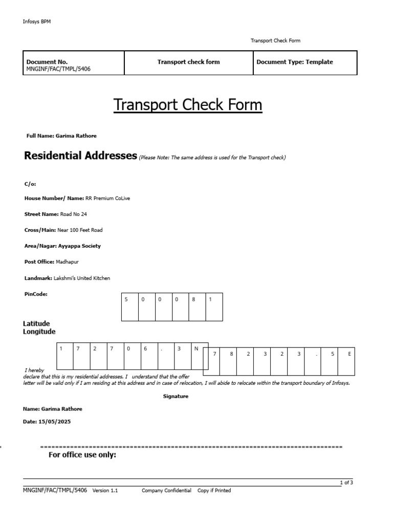 Transport Check Form | PDF