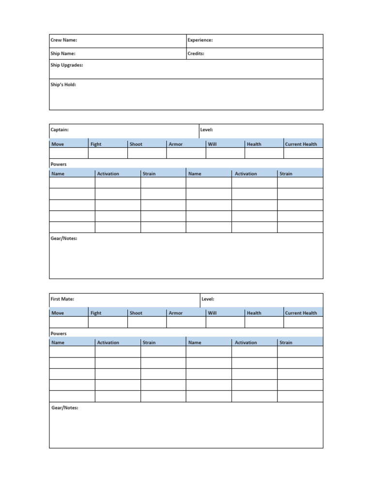 Stargrave Crew Sheet | PDF | Armour