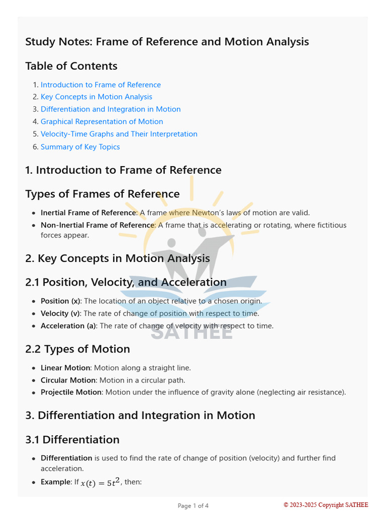 Day 03 Motion in A Straight Line Study Notes | PDF | Acceleration ...