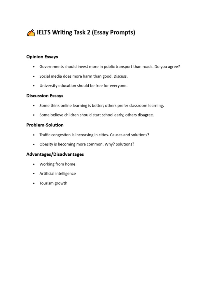 IELTS Writing Task 2 Topics | PDF
