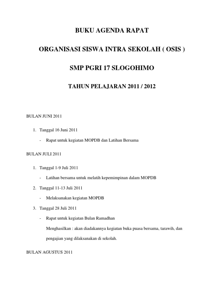 Contoh Buku Agenda Rapat - SuratMenyurat.net
