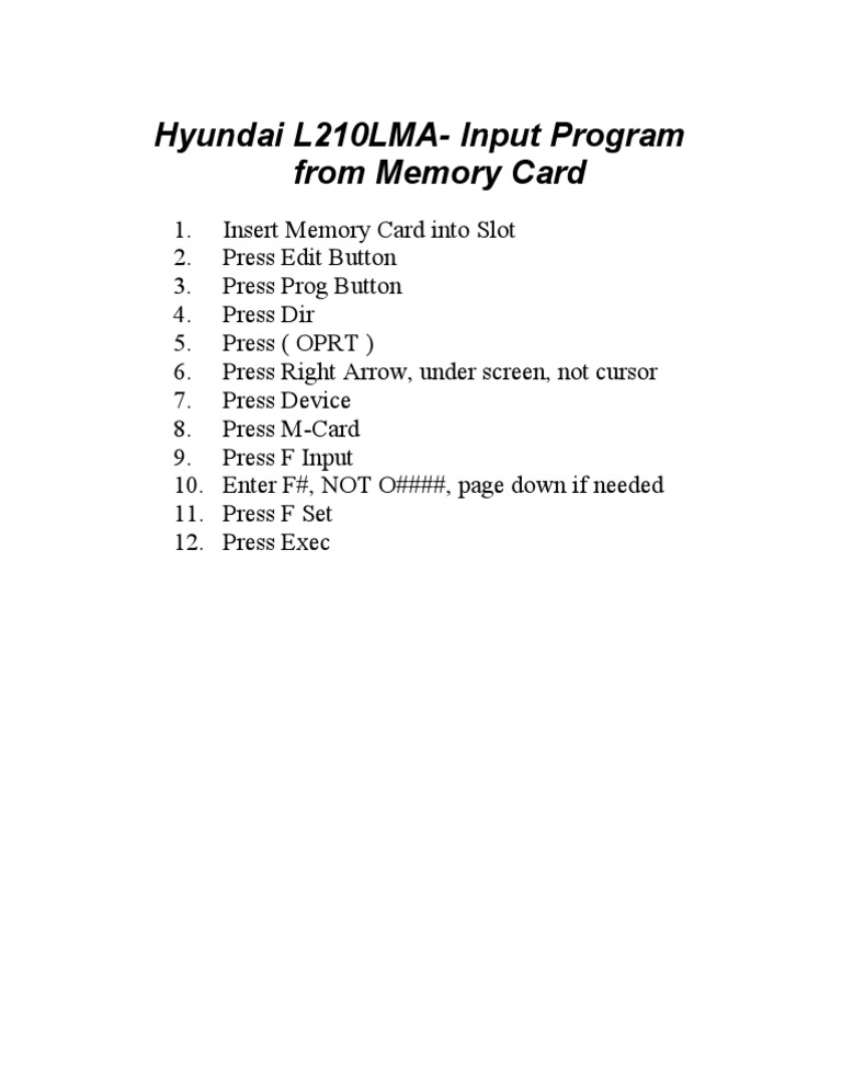 Hyundai L210LMA Input-Prog | PDF