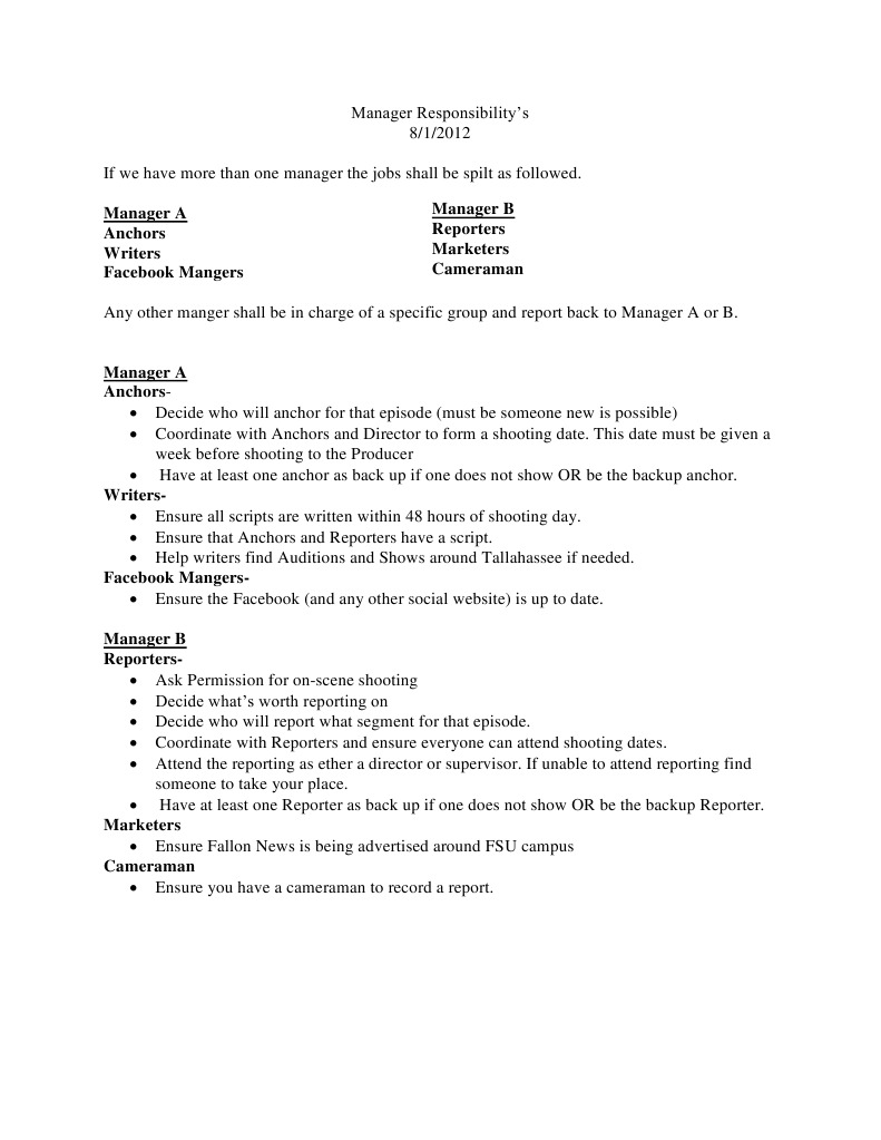 Manager Responsibilities Overview | PDF