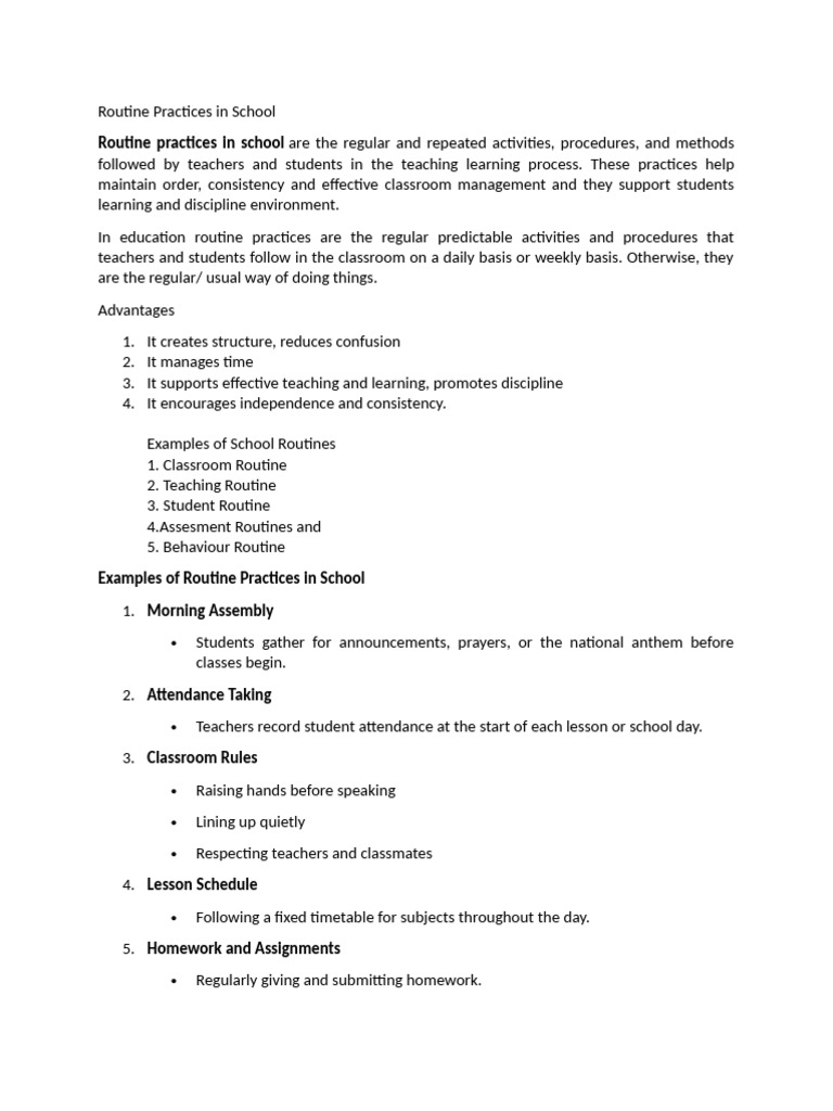 Define Routine Practices in School | PDF | Teachers | Schools