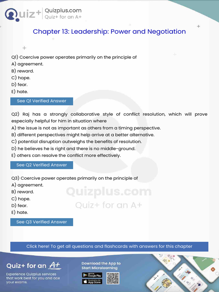 Coercive Power Operates Primarily On The Principle of | PDF | Job ...