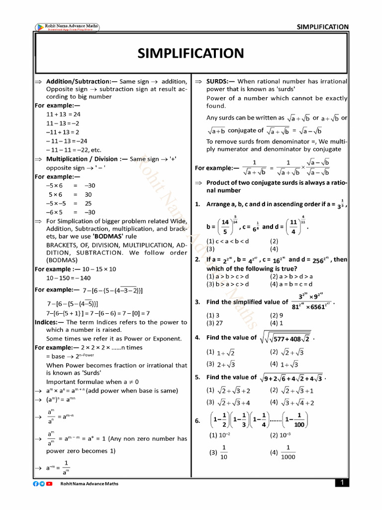 Practice For Foundation (Simplification) | PDF