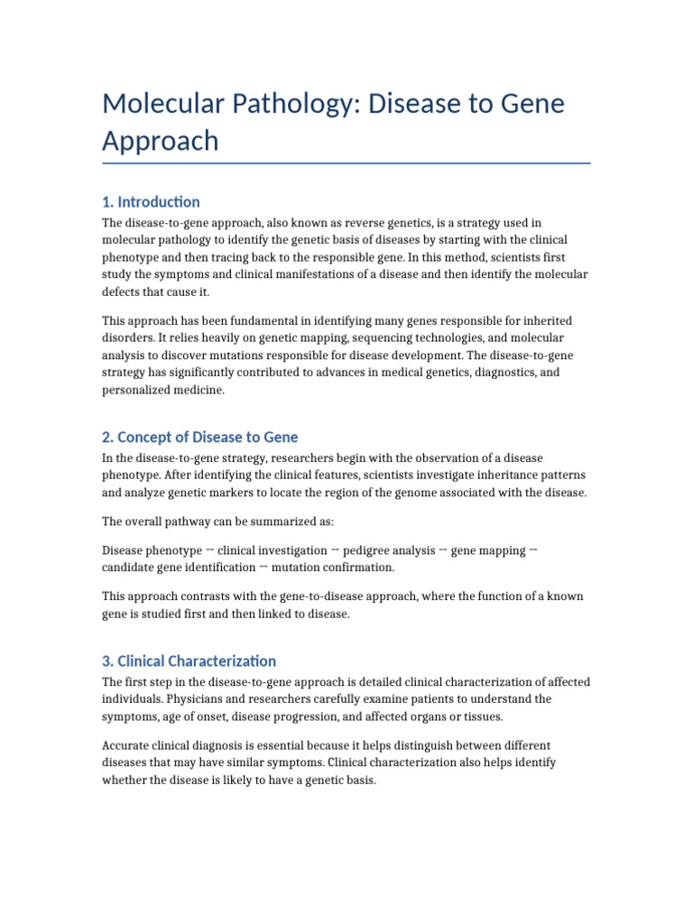 Disease To Gene Molecular Pathology Notes | PDF | Genetics | Dna Sequencing