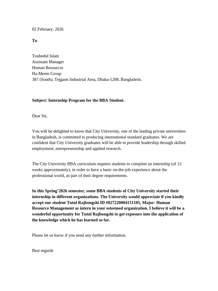 Editable Internship Letter | PDF