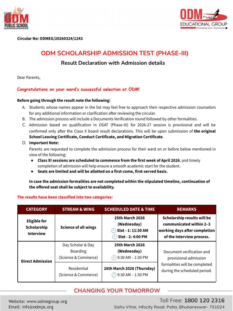 Odmeg 20260324 1243 Ops - Osat (Phase-III) Result Declaration 2026-27 | PDF