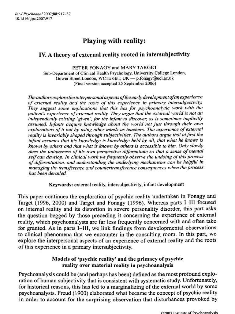 Fonagy and Target. 2007. Playing With Reality | PDF | Creative Commons ...