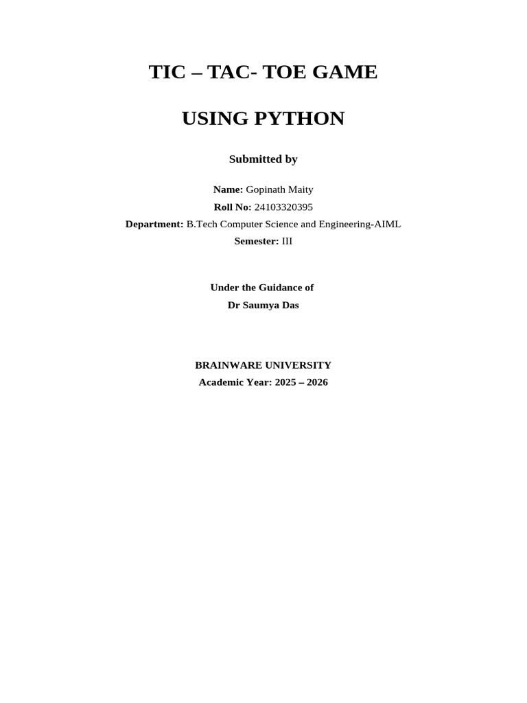 Tic Tac Toe Game | PDF | Python (Programming Language) | Programming
