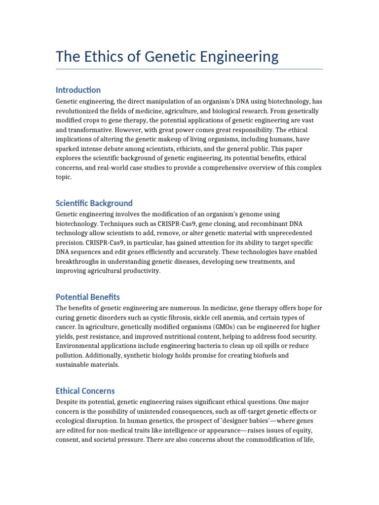 Ethics of Genetic Engineering | PDF | Genetic Engineering | Biotechnology