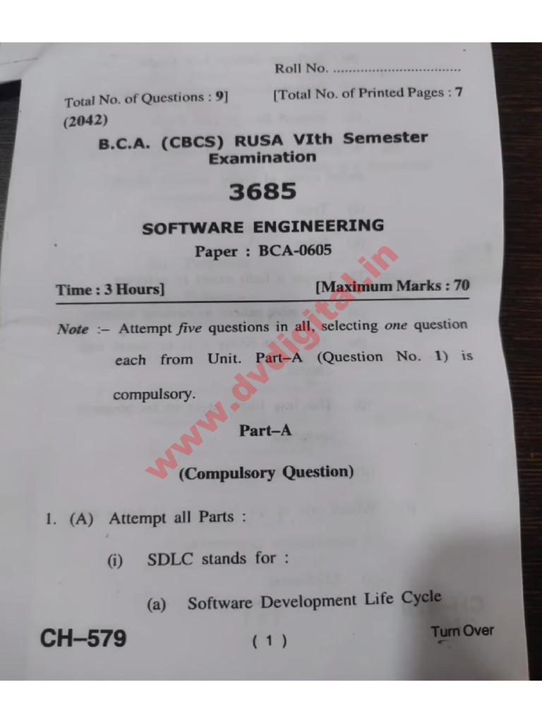 BCA-0605 6th Semester Software Engineering 2022 | PDF