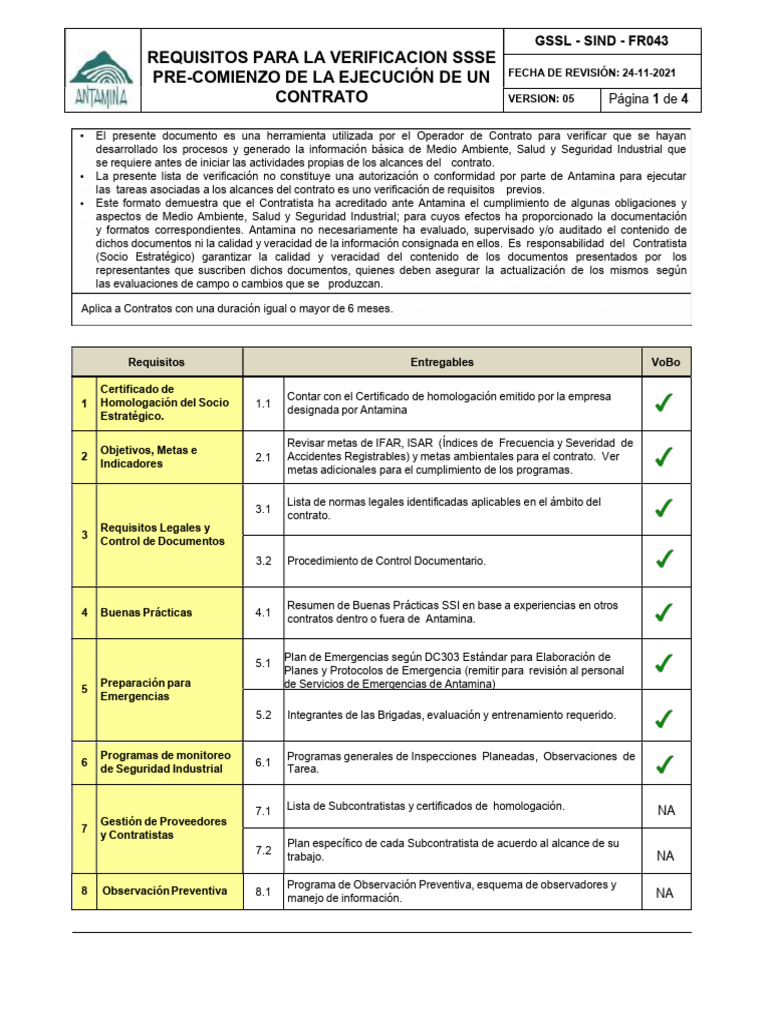 GSSL - SIND - FR043 Requisitos para La Verificación de SSSE Pre ...