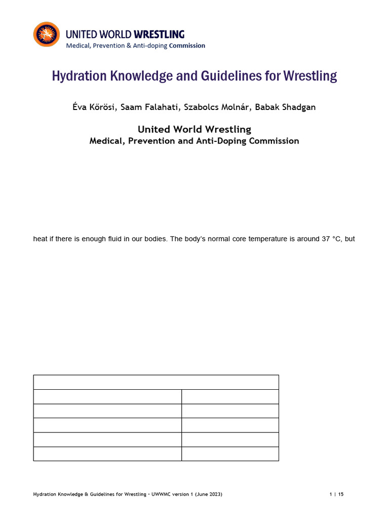 Hydration Knowledge and Guidelines For Wrestling V1 | PDF | Dehydration ...