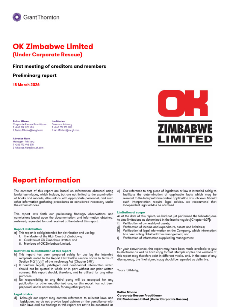OK Zimbabwe First Meeting Report - 17.03.26 (FINAL) | PDF | Balance ...