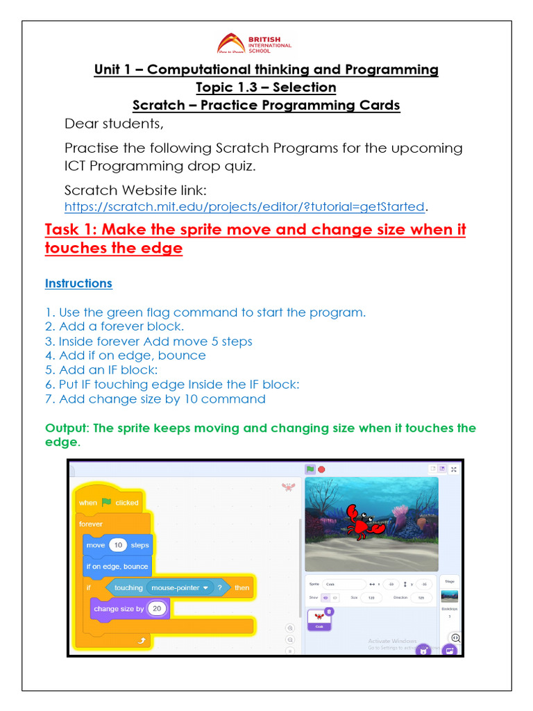 Grade 4 Term 2 - Scratch Programming Practice Cards For Drop Quiz | PDF