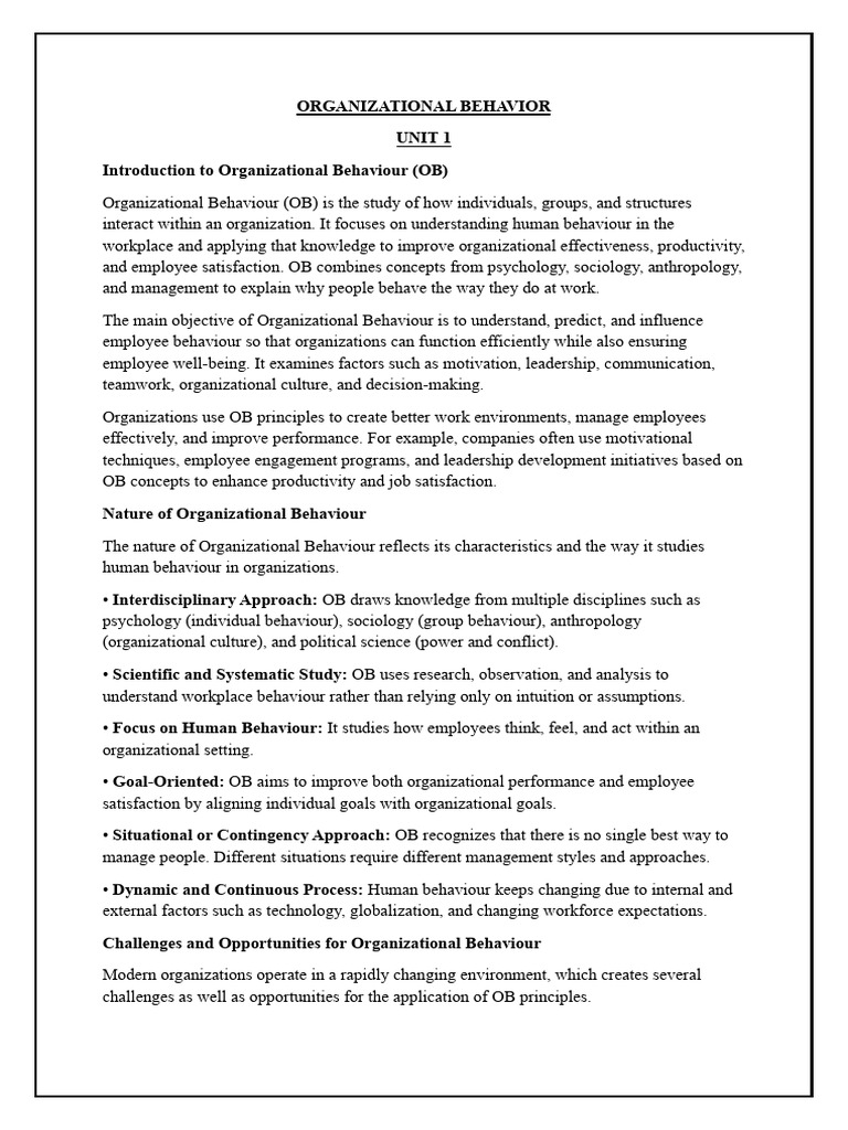 Organizational Behavior Notes | PDF