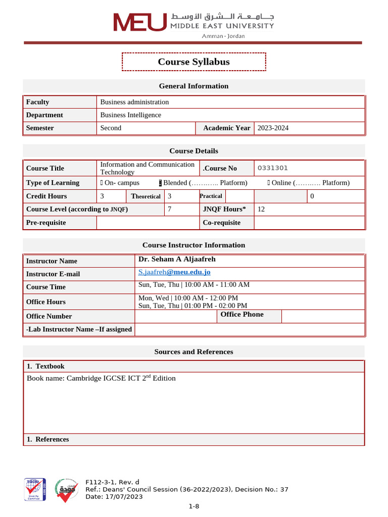 ICT Syllabus | PDF