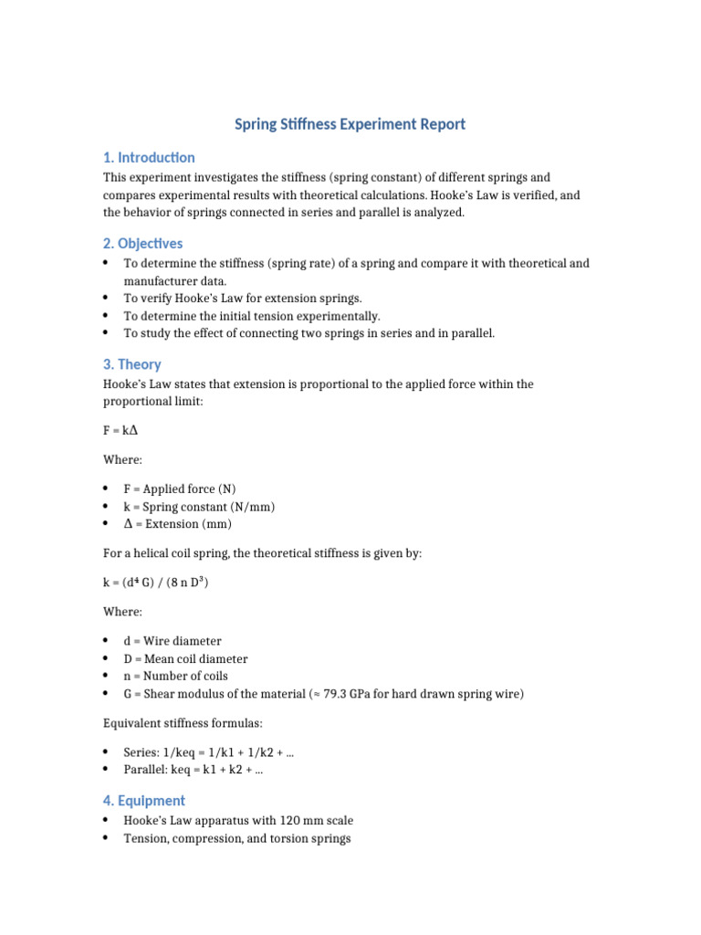 Spring Stiffness Experiment Report | PDF