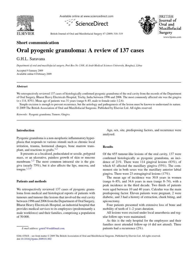 BJOMS 2009. Short Communication. Oral Pyogenic Granuloma. A Review of ...